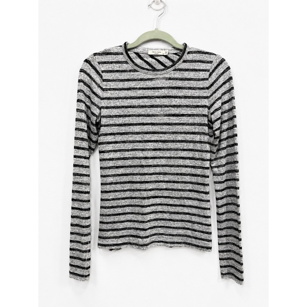 Rag & Bone Long Sleeve Top Women Small Grey Striped Knit Minimalist Chic